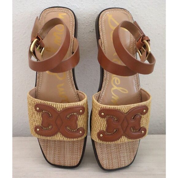 Sam Edelman Women's Sz 8.5M Brown Raffia Leather Ilsie Strappy Flat Sandals - Picture 3 of 10